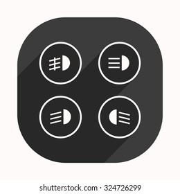 Indicator lights on the car dashboard, dipped beam, main beam, fog lights, brake, rear fog lights. icon. vector design