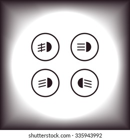 Indicator lights on the car dashboard, dipped beam, main beam, fog lights, brake, rear fog lights. icon. vector design