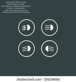 Indicator lights on the car dashboard, dipped beam, main beam, fog lights, brake, rear fog lights. icon. vector design