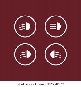 Indicator lights on the car dashboard, dipped beam, main beam, fog lights, brake, rear fog lights. icon. vector design