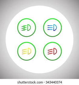 Indicator lights on the car dashboard, dipped beam, main beam, fog lights, brake, rear fog lights. icon. vector design