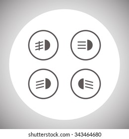 Indicator lights on the car dashboard, dipped beam, main beam, fog lights, brake, rear fog lights. icon. vector design