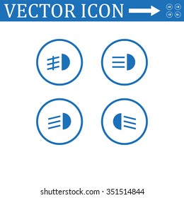 Indicator lights on the car dashboard, dipped beam, main beam, fog lights, brake, rear fog lights icon, vector illustration. Flat design style