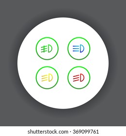 Indicator lights on the car dashboard, dipped beam, main beam, fog lights, brake, rear fog lights. icon. vector design