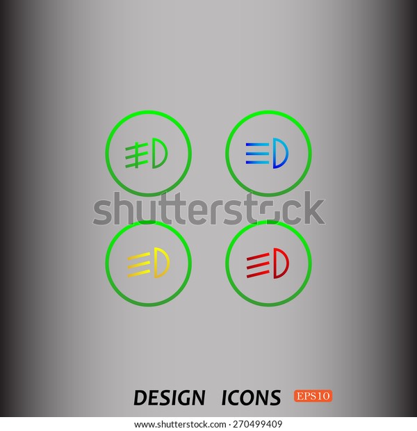 Indicator\
lights on the car dashboard, dipped beam, main beam, fog lights,\
brake, rear fog lights. icon. vector\
design