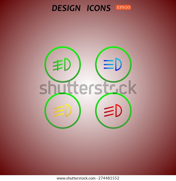 Indicator\
lights on the car dashboard, dipped beam, main beam, fog lights,\
brake, rear fog lights. icon. vector\
design
