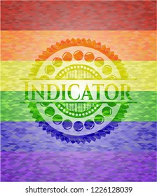 Indicator on mosaic background with the colors of the LGBT flag