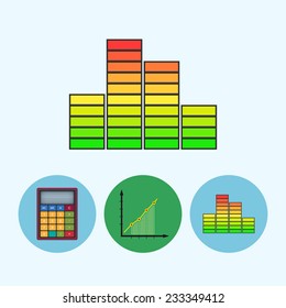 Indicator .  Set from 3 round colorful icons, calculator,  diagram icon, info graphics, chart , schedule , vector illustration
