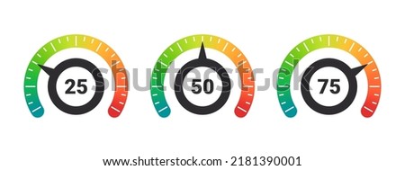 Indicator sign. Efficiency meter. Measuring scale. Risk meter. Performance measurement. Vector illustration