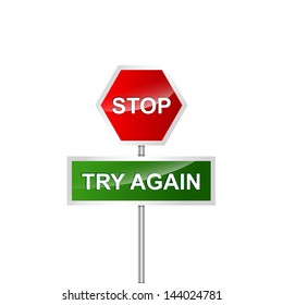 indicator with STOP and TRY AGAIN  isolated on white