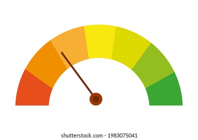 Indicador de temperatura con flecha y dial. Escala semicircular de medida de color.  Panel para medir el rendimiento y el nivel. Control de procesos con puntero y diagrama. Ilustración del vector 