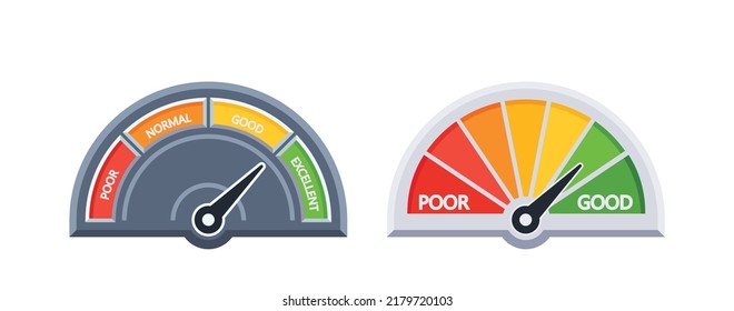Indicator of Trust Measurement Scales Isolated on White Background., Brand Reputation, Client Credibility Gauge Scale of Product or Service Quality, Indication Meters. Cartoon Vector Illustration