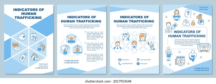 Indicators of human exploitation brochure template. Flyer, booklet, leaflet print, cover design with linear icons. Vector layouts for presentation, annual reports, advertisement pages