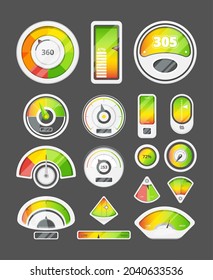 Indicators. Measurement scale power colored score indication symbols garish vector infographic elements
