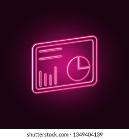 indicators on the tablet screen in the diagram icon. Elements of HR & Heat hunting in neon style icons. Simple icon for websites, web design, mobile app, info graphics