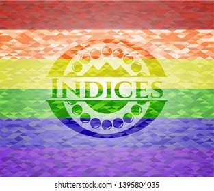 Indices emblem on mosaic background with the colors of the LGBT flag