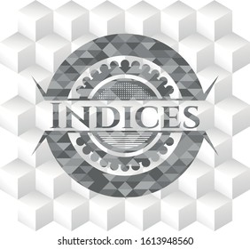 Indices grey emblem with cube white background