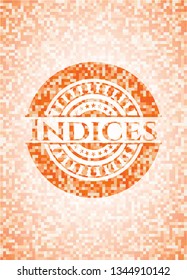 Indices orange tile background illustration. Square geometric mosaic seamless pattern with emblem inside.