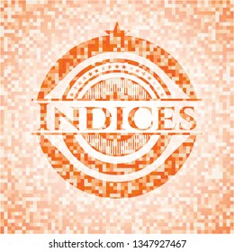 Indices orange tile background illustration. Square geometric mosaic seamless pattern with emblem inside.