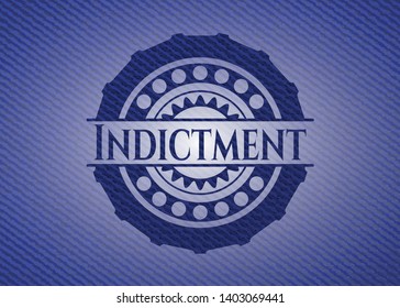 Indictment emblem with denim high quality background. Vector Illustration. Detailed.