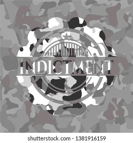 Indictment grey camouflaged emblem. Vector Illustration.
