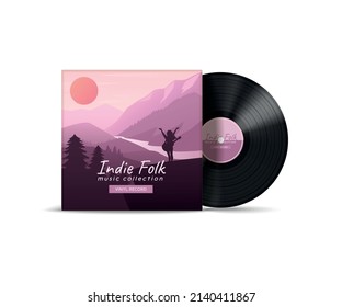 Indie Folk Vinyl Record Cover Retro Design Front View Realistic Vector Illustration