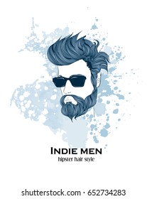 Indie men. Hipster hair style. Fashion illustration.