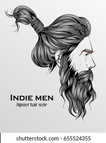 indie men hipster hair style design gray background