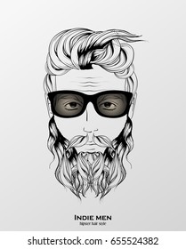 indie men hipster hair style design on gray background