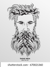 Indie men  Hipster hair style design gray background
