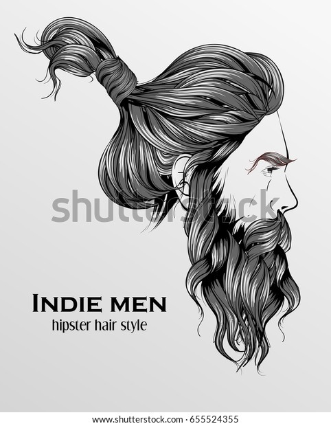 Indie Men Hipster Hair Style Design Stock Vektorgrafik