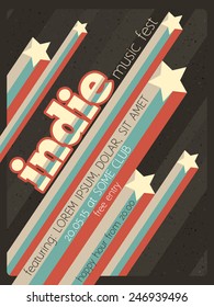 Indie music festival poster or flyer template. stripes and stars.