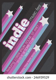 Indie music festival poster or flyer template. stripes and stars.