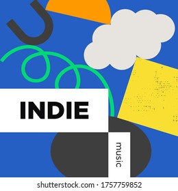 Indie music playlist. Vector, cover playlist, thumbnail design.