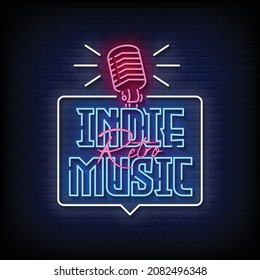 Indie Music Retro Neon Signs Style Text Vector