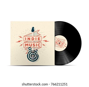 Indie Music Vinyl Disc Cover Mockup. Cover For Your Music Playlist. Realistic Vector Illustration.