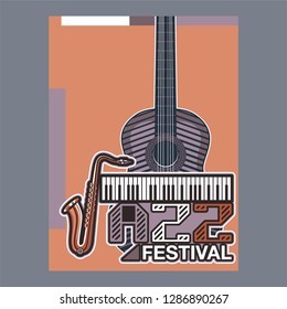 Indie musician concert show poster with acoustic guitar vector illustration - Vector