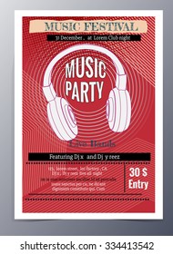 Indie musician concert show poster with headphone vector illustration