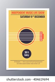 Indie musician concert show poster with acoustic guitar  vector illustration