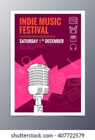Indie musician concert show poster with microphone vector illustration