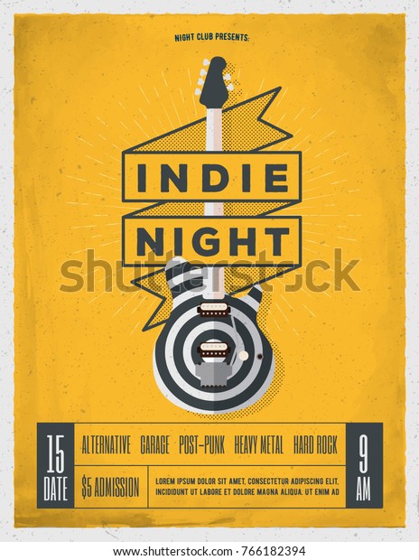 Indie Rock Music Night Party, Festival\
Flyer, Poster, Banner Template For Your Event. Trendy Vintage\
Styled Vector\
Illustration.