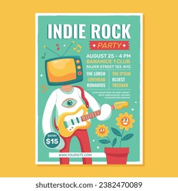 Indie Rock Party Flyer with Surrealistic Man and Guitar