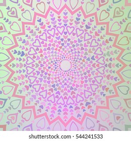 Fondo de estilo indio hecho de corazones de diferentes colores, textura circular