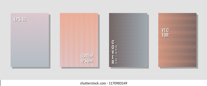 Indie style pink grey zig zag banner templates, wavy lines gradient stripes backgrounds for music cover. Curve shapes stripes, zig zag edge lines halftone texture gradient presentation backgrounds set