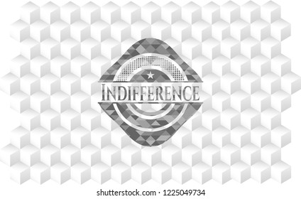 Indifference realistic grey emblem with cube white background