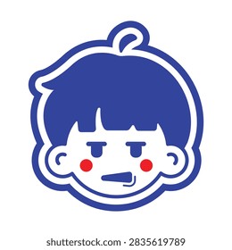 Indifferent Boy Facial Expression Sticker Flat Vector Illustration