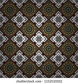 Indifferent discreet. Vector mehendi design. Curved doodling mehndi motif in white, gray and green colors. Seamless calming pattern. Ethnic colorful harmonious doodle texture.