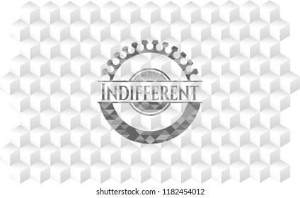 Indifferent grey badge with geometric cube white background