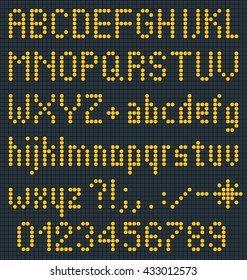 'Indifont', a digital led font for indicators. Vector graphic on separated background.