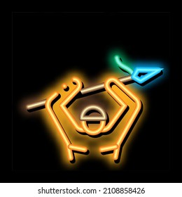 Indigenous Aztec With Spear Neon Light Sign Vector. Glowing Bright Icon Indigenous Aztec With Spear Sign. Transparent Symbol Illustration